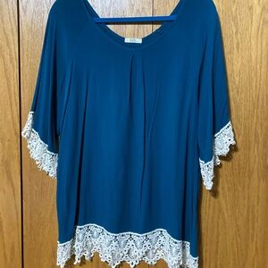 Kori Teal Lace Trim Women's Blouse